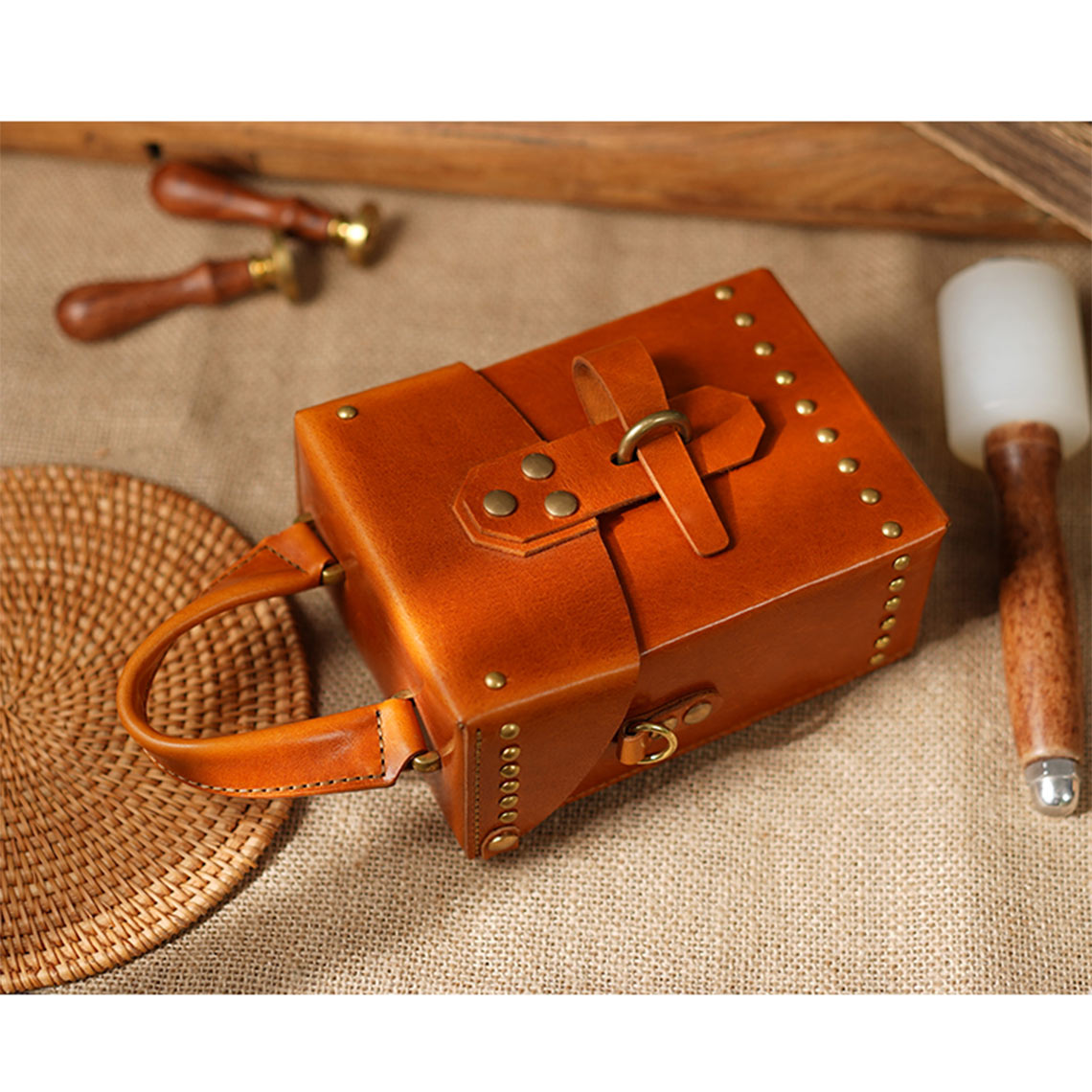 Vegetable Tanned Leather Rivets Phone Bag DIY Kits - CUCUBIRD