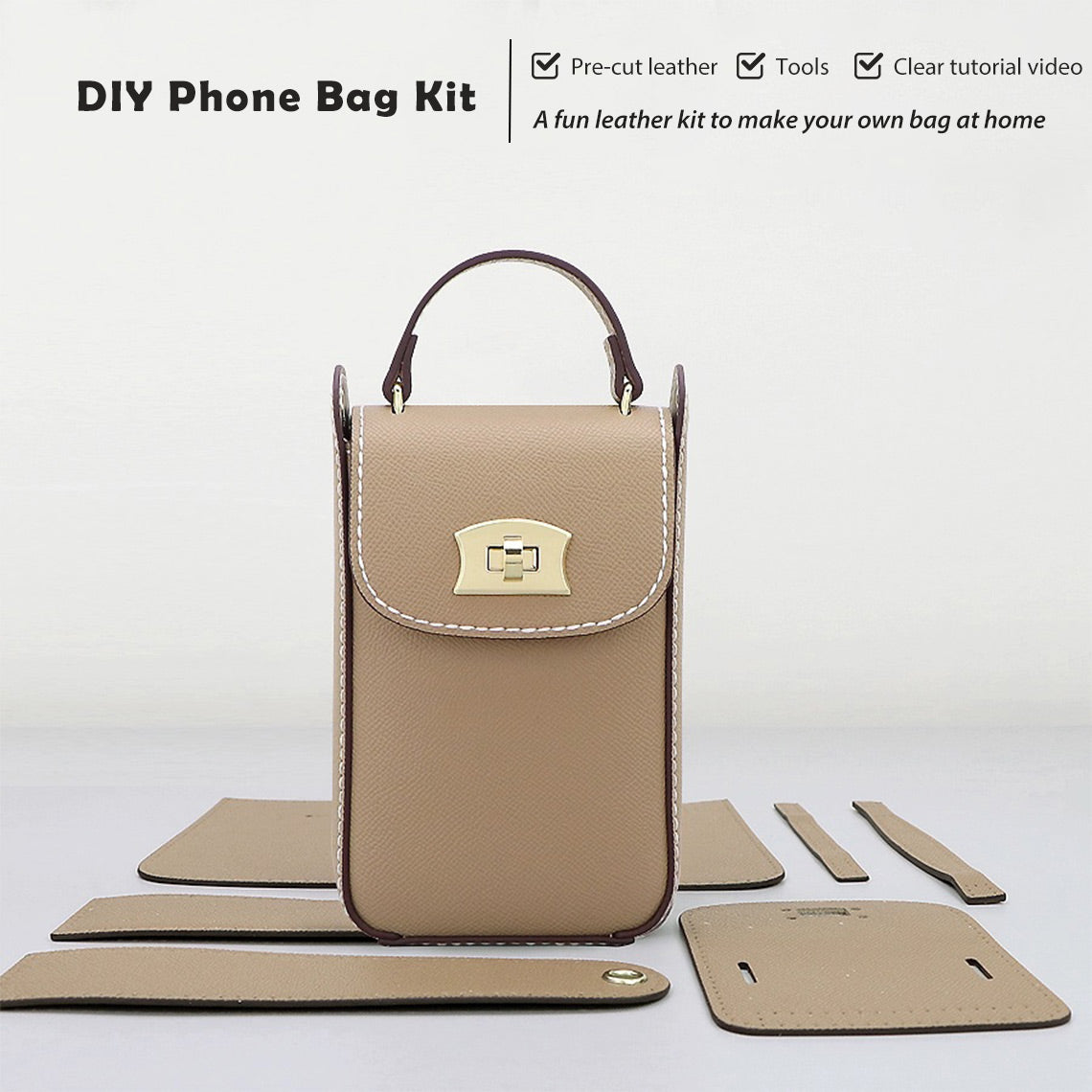 Top Grain Leather Cell Phone Bag DIY Kits - CUCUBIRD