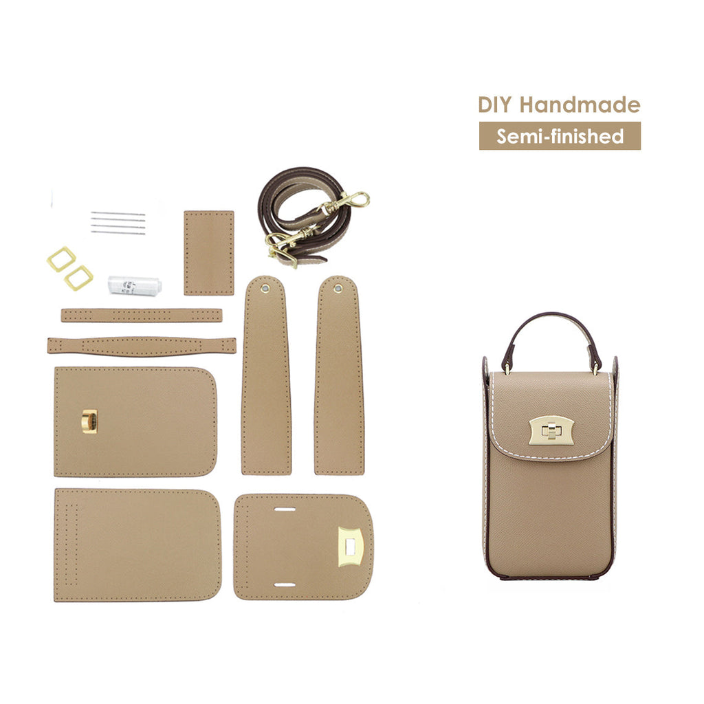 CUCUBIRD Top Grain Leather Cell Phone Bag DIY Kits Beige 