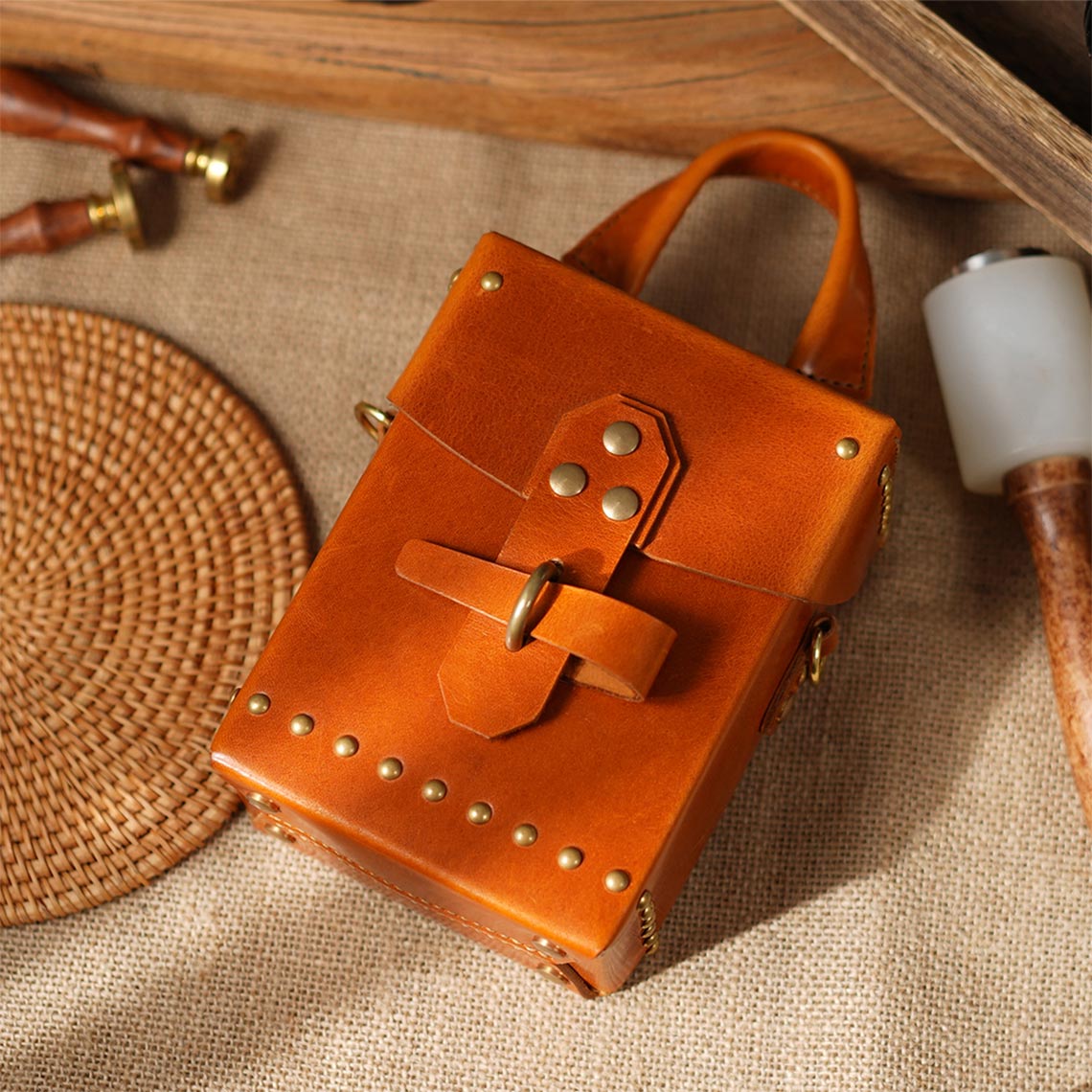 Vegetable Tanned Leather Rivets Phone Bag DIY Kits - CUCUBIRD