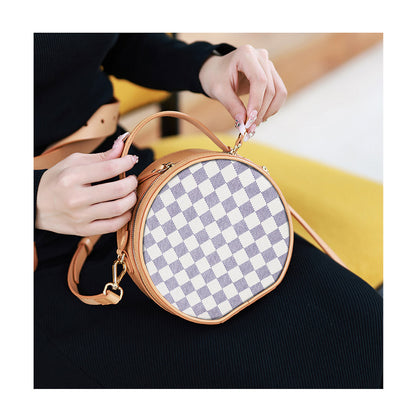 Top Grain Leather Checker Mini Round Bag DIY Kit - CUCUBIRD