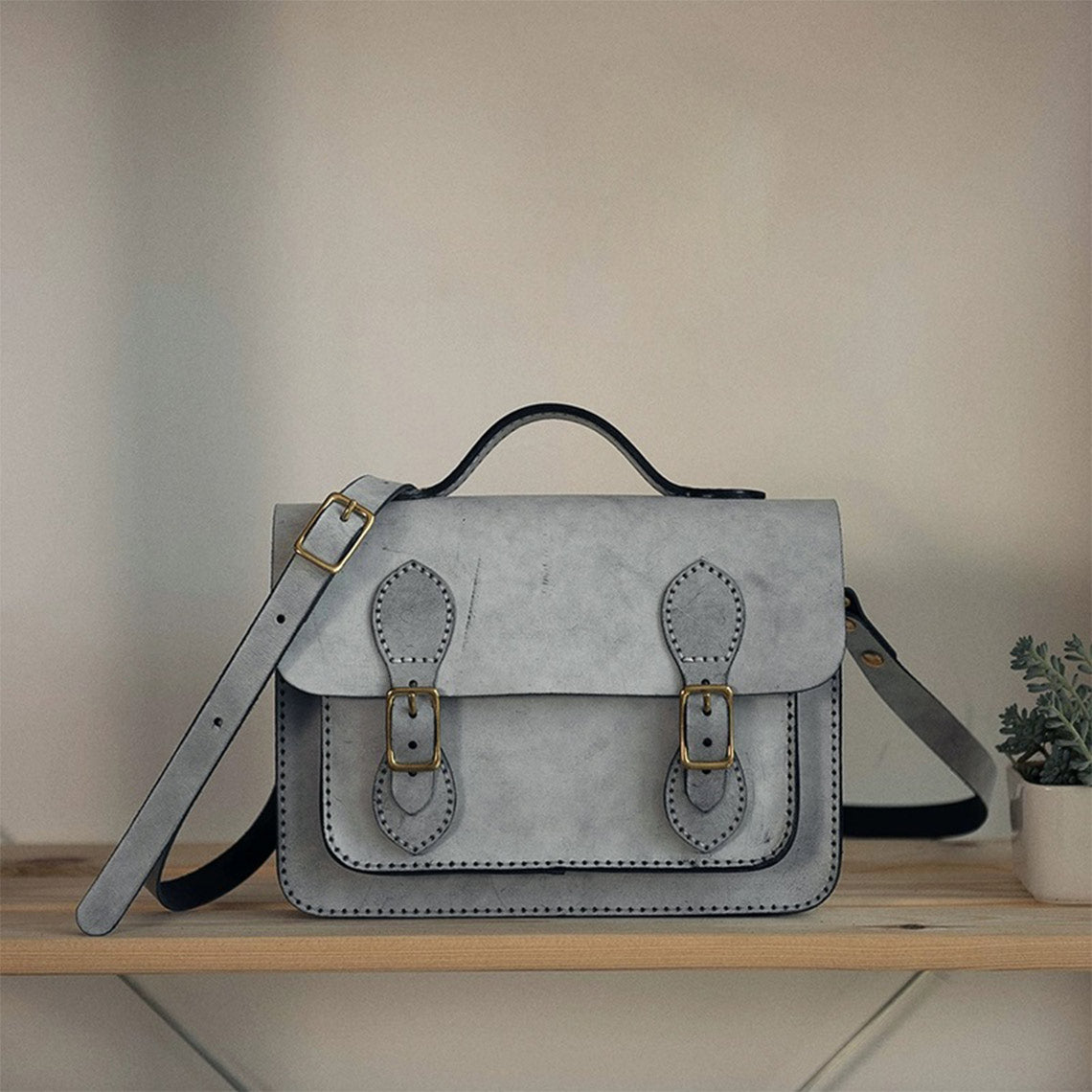 CUCUBIRD Vegetable Tanned Leather Satchel Crossbody Bag DIY Kits Black - Waxy Leather 