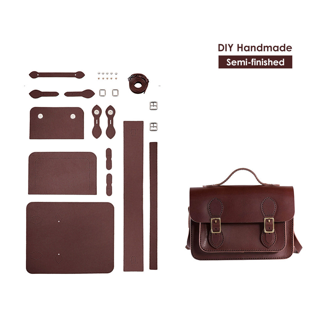CUCUBIRD Vegetable Tanned Leather Satchel Crossbody Bag DIY Kits Red Brown - Veg tanned leather 