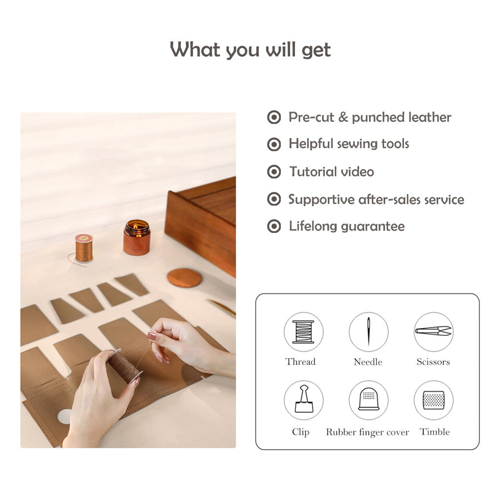 CUCUBIRD Top Grain Leather Simple Bifold Wallet DIY Kits  