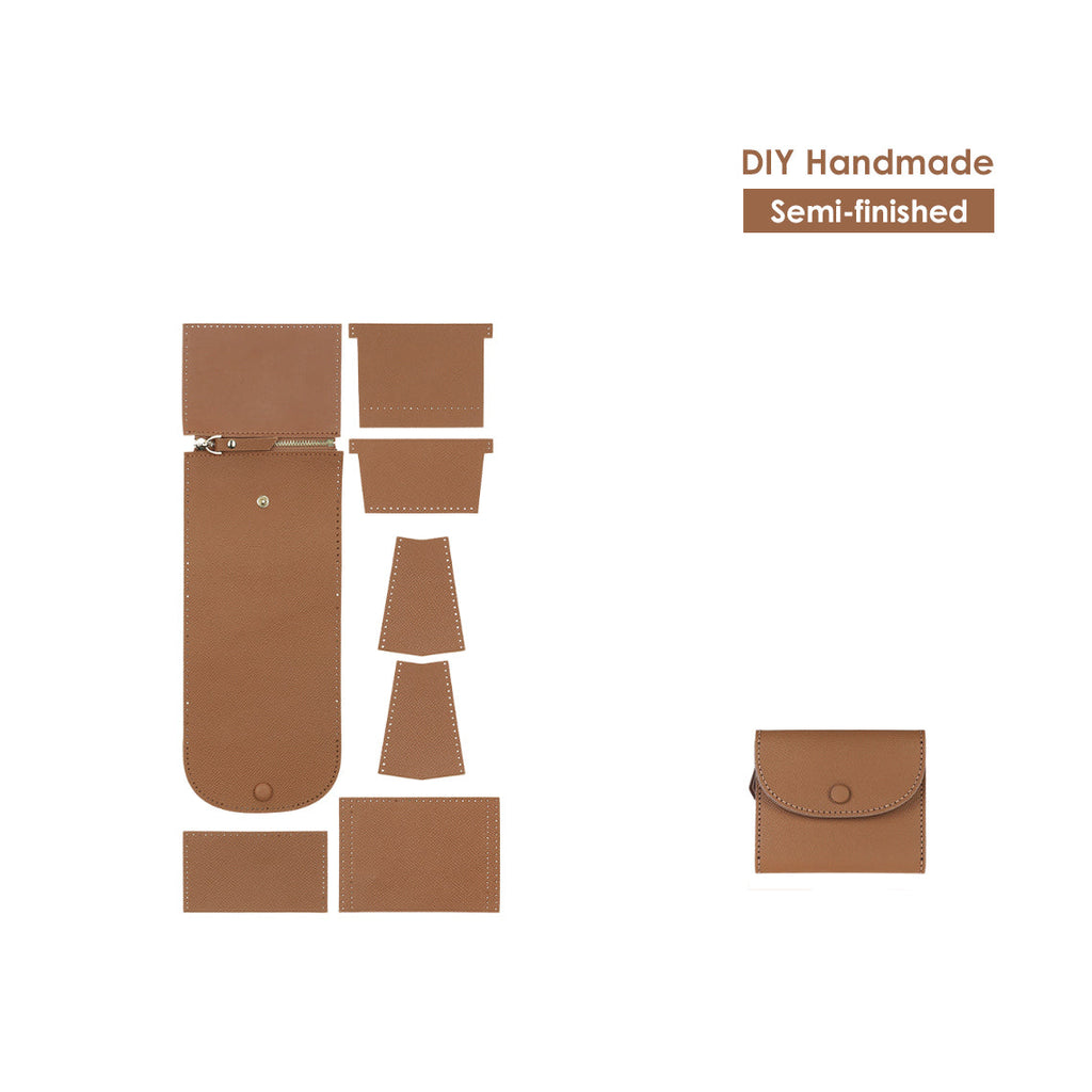 CUCUBIRD Top Grain Leather Compact Coin Purse DIY Kits Brown 
