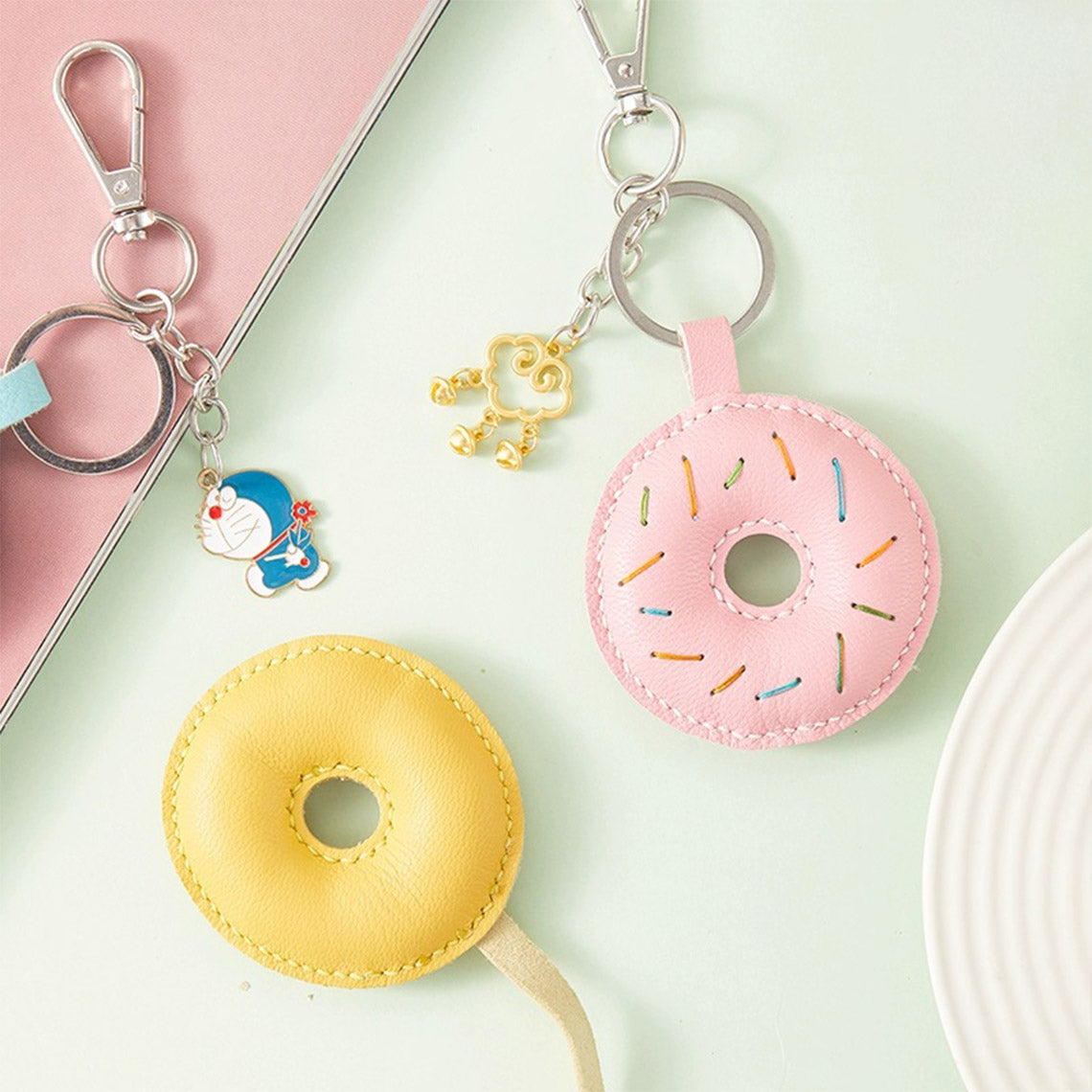 CUCUBIRD Sheep Leather Doughnut Keychain DIY Kits Yellow 