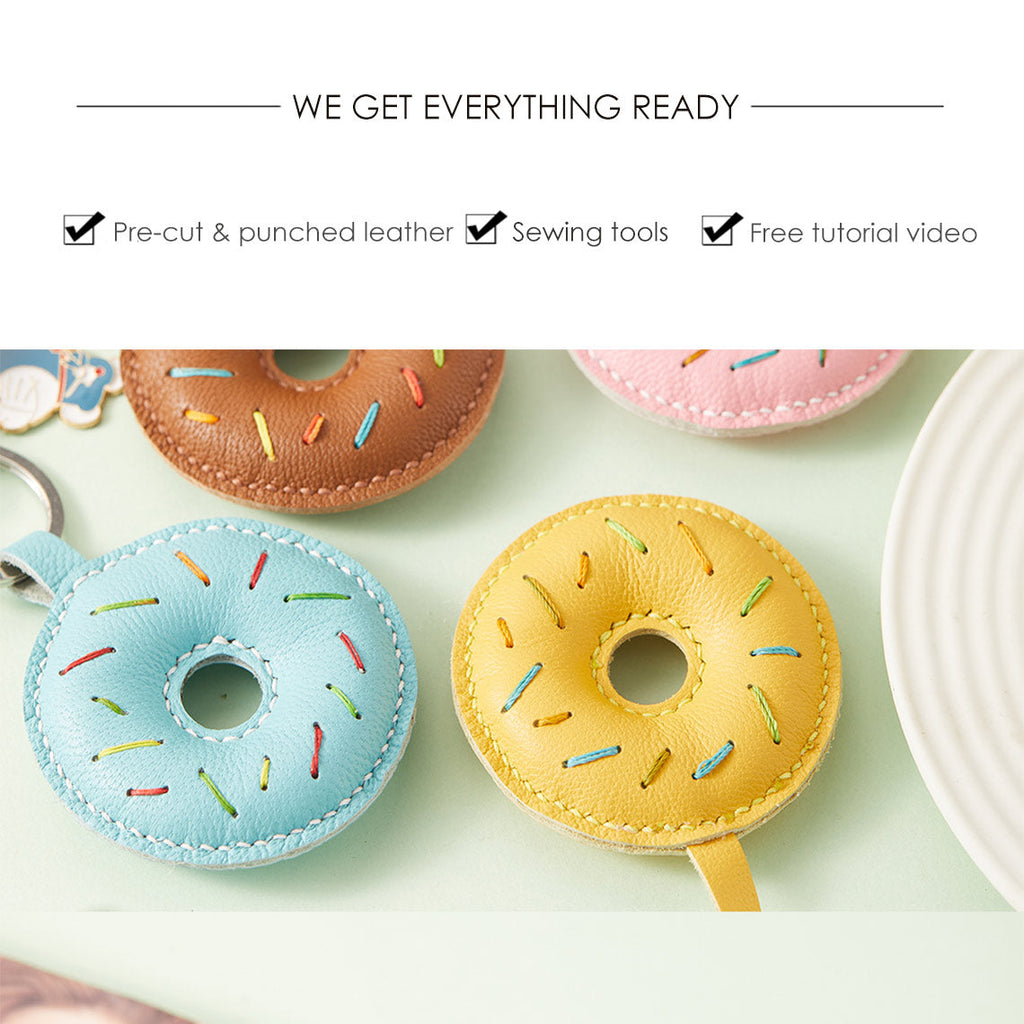 CUCUBIRD Sheep Leather Doughnut Keychain DIY Kits  