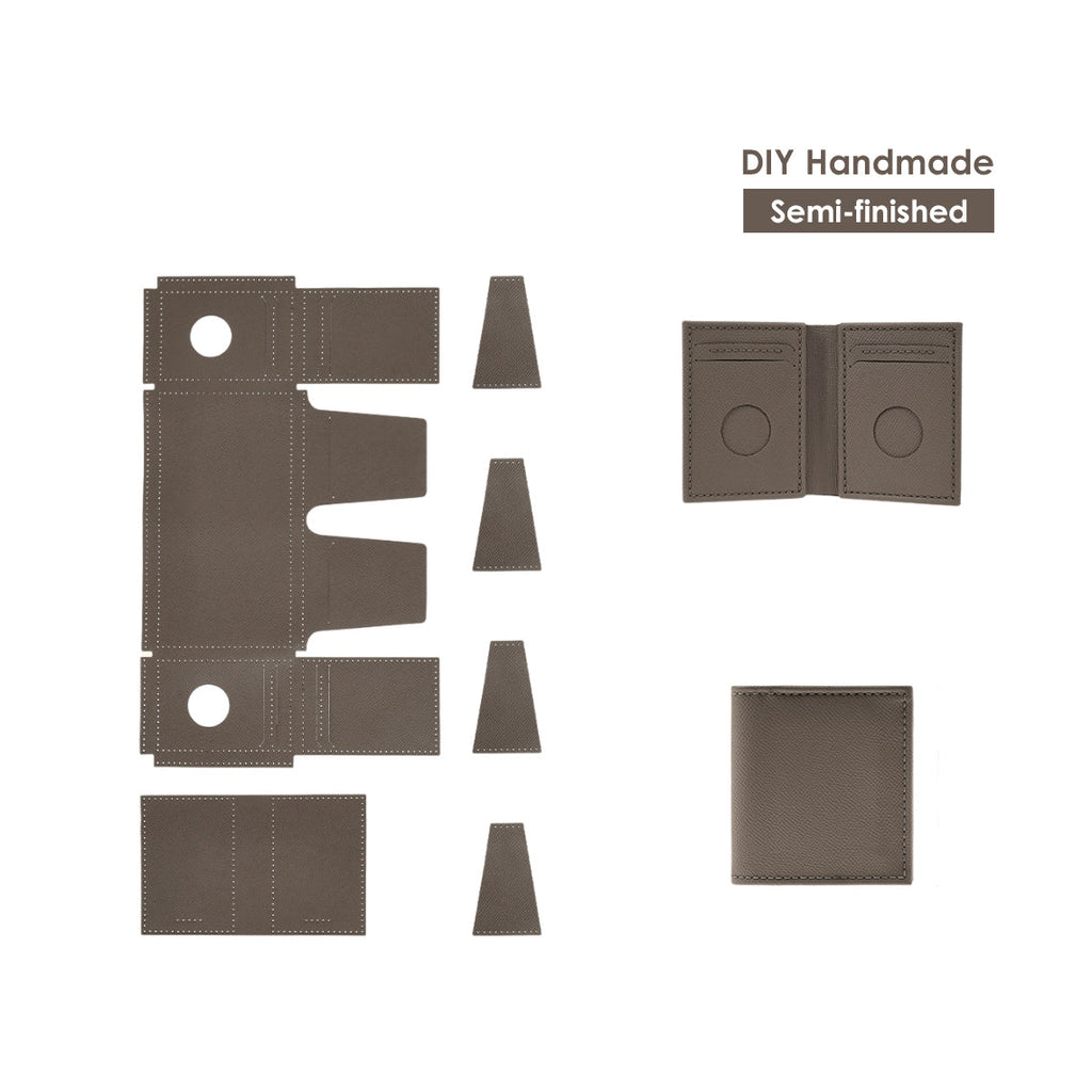 CUCUBIRD Top Grain Leather Simple Bifold Wallet DIY Kits Taupe 