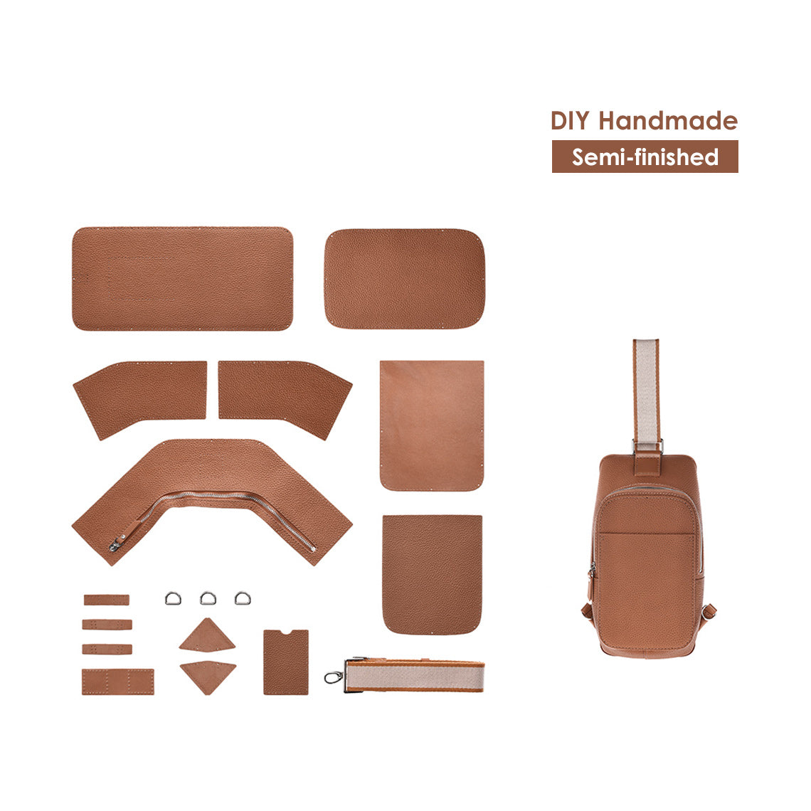 CUCUBIRD Top Grain Leather Men Fanny Pack Waist Bag DIY Kit Brown 