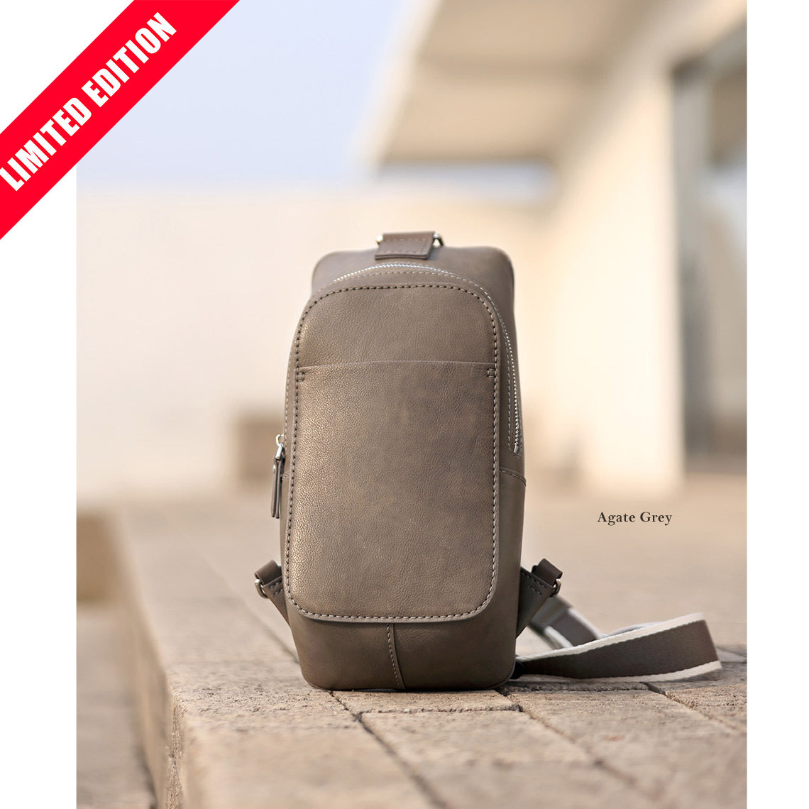 CUCUBIRD Top Grain Leather Men Fanny Pack Waist Bag DIY Kit Agate Grey 