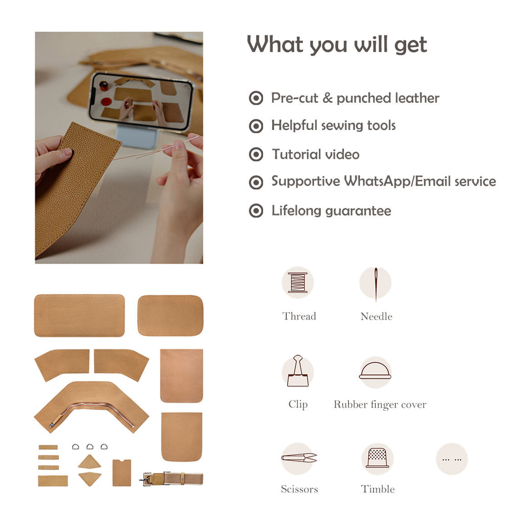 CUCUBIRD Top Grain Leather Men Fanny Pack Waist Bag DIY Kit  