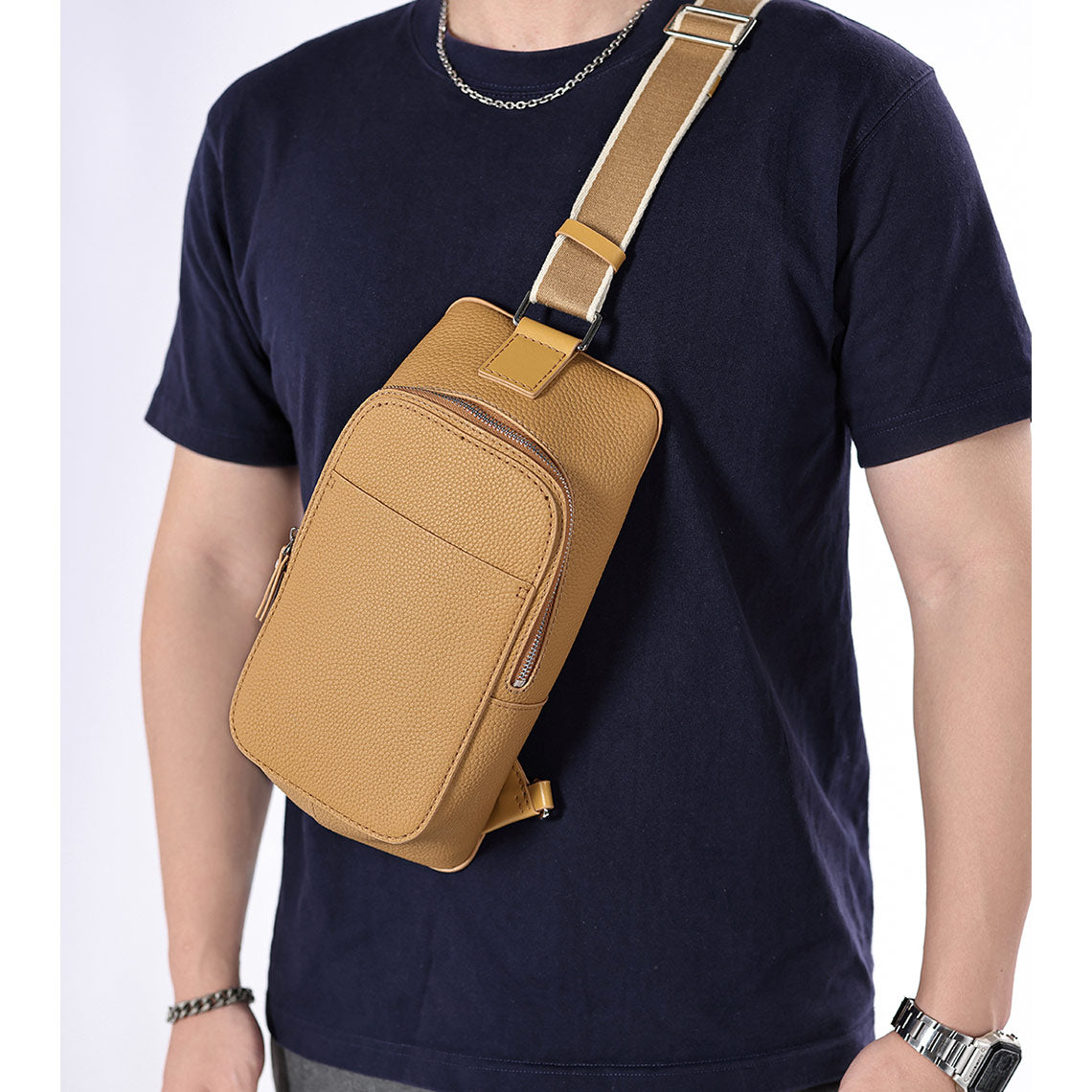 CUCUBIRD Top Grain Leather Men Fanny Pack Waist Bag DIY Kit Tan 