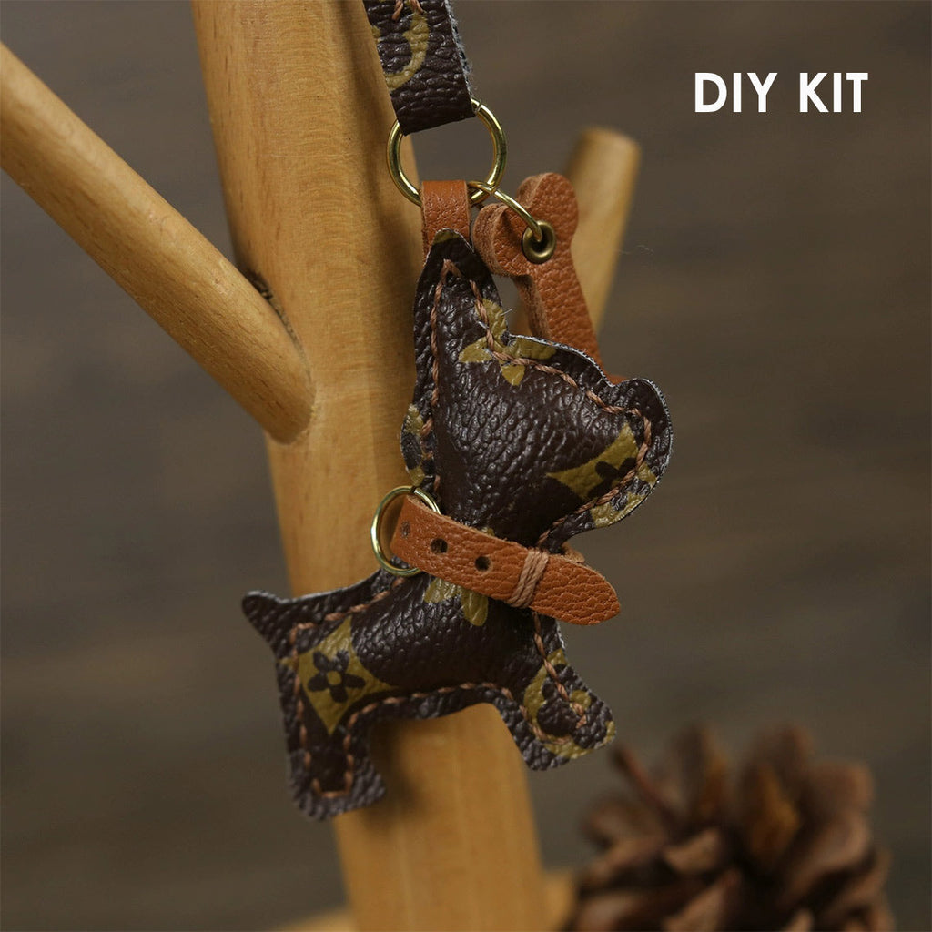 CUCUBIRD Leather Small Dog Keychain DIY Kit Monogram 