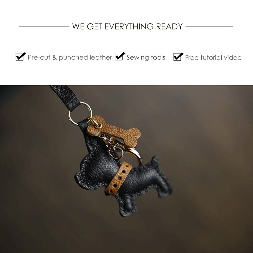 CUCUBIRD Leather Small Dog Keychain DIY Kit  