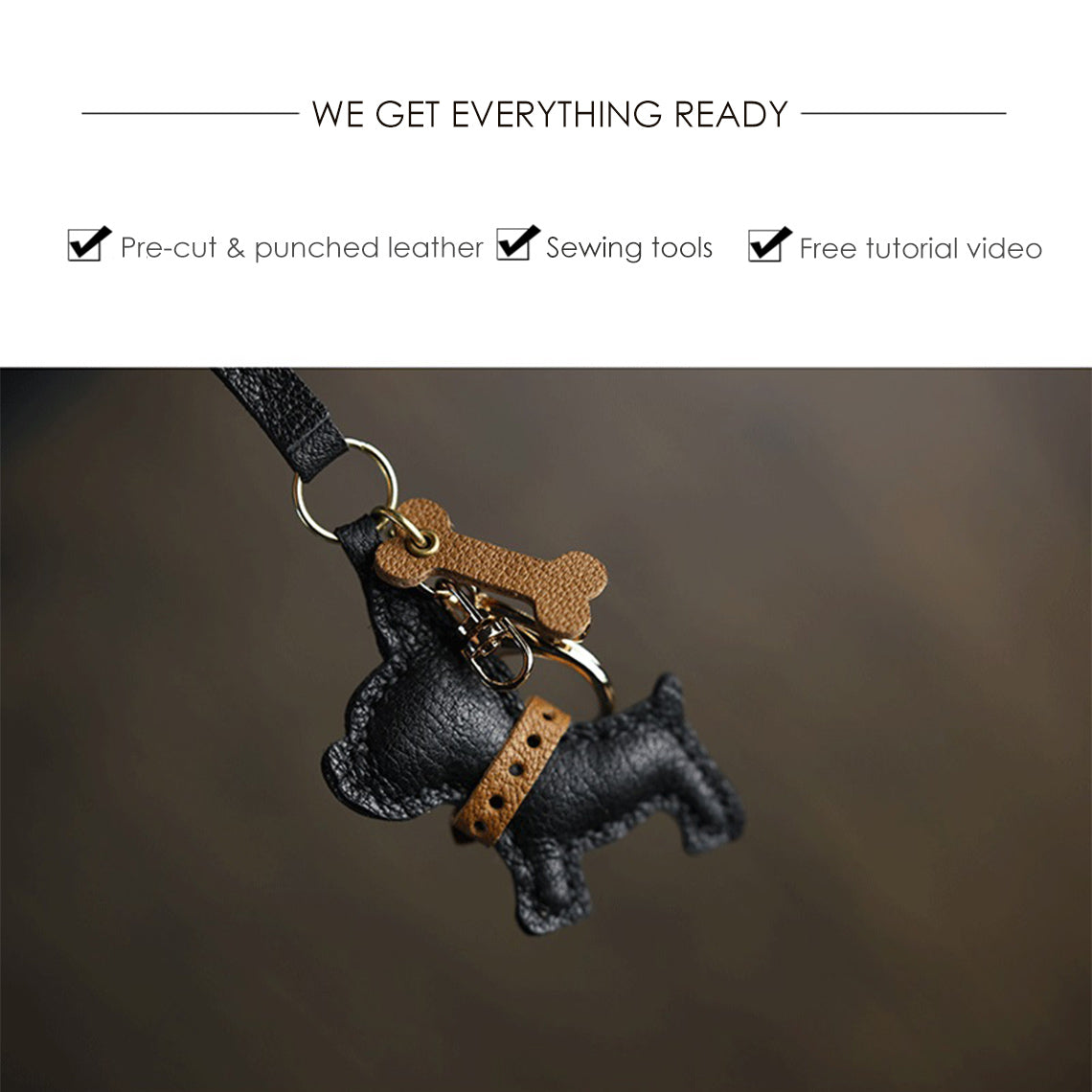 CUCUBIRD Leather Small Dog Keychain DIY Kit  