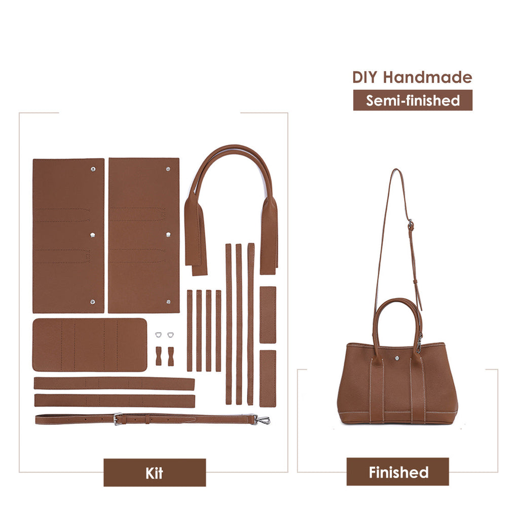 CUCUBIRD Top Grain Leather Garden Party Handbag DIY Kit Brown 
