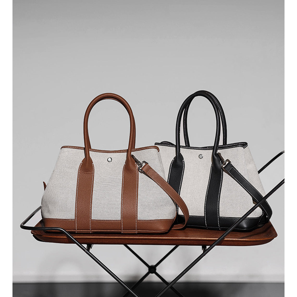 CUCUBIRD Top Grain Leather Garden Party Handbag DIY Kit Canvas & Black leather 