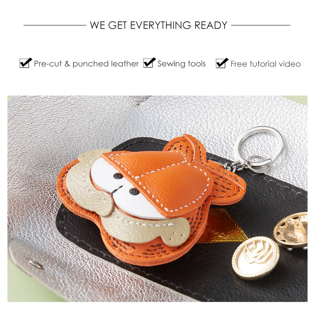 CUCUBIRD Sheep Leather Garfield Cat Keychain DIY Kit  
