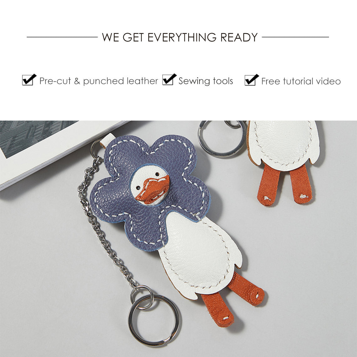 Sheep Leather Happy Duck Keychain DIY Kits - CUCUBIRD