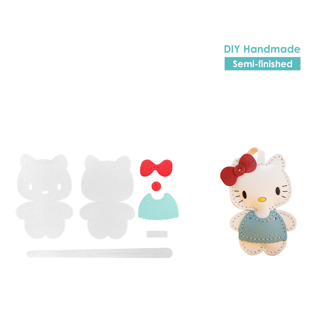 CUCUBIRD Sheep Leather Hello Kitty Keychain Charm DIY Kit  