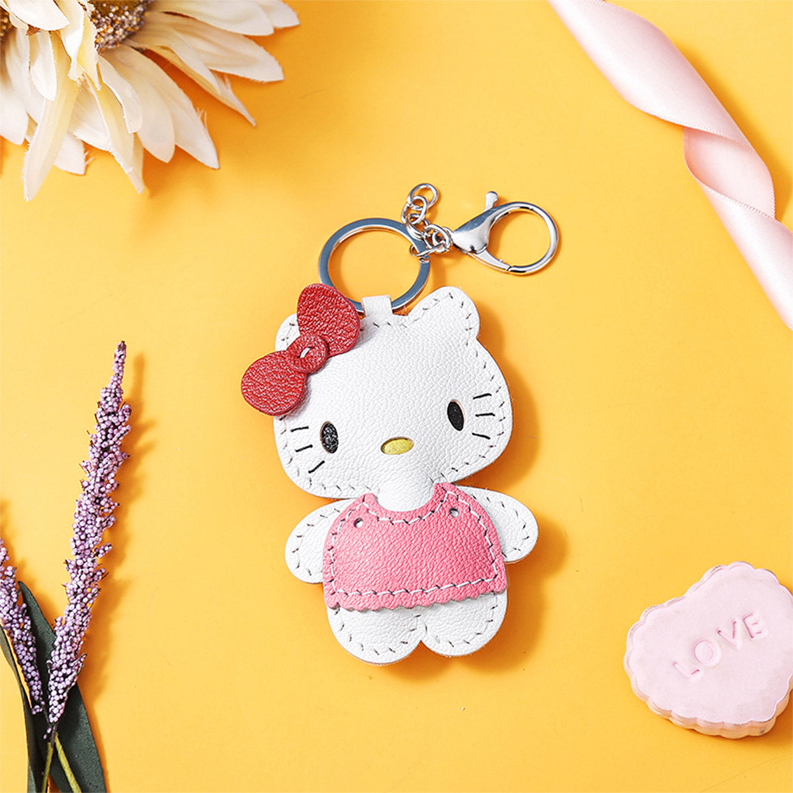 CUCUBIRD Sheep Leather Hello Kitty Keychain Charm DIY Kit Pink 