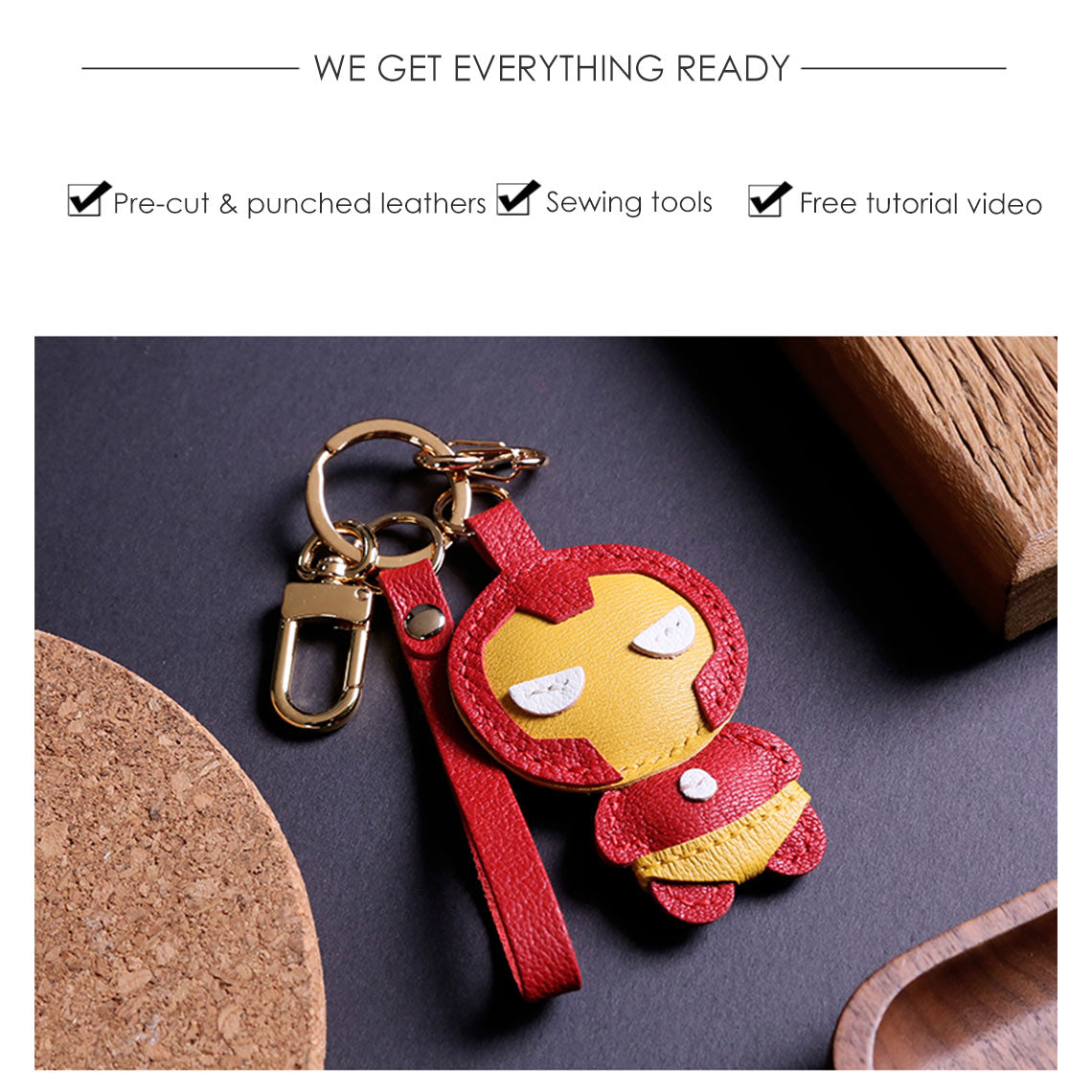 CUCUBIRD Leather Iron Men Keychain DIY Kit  