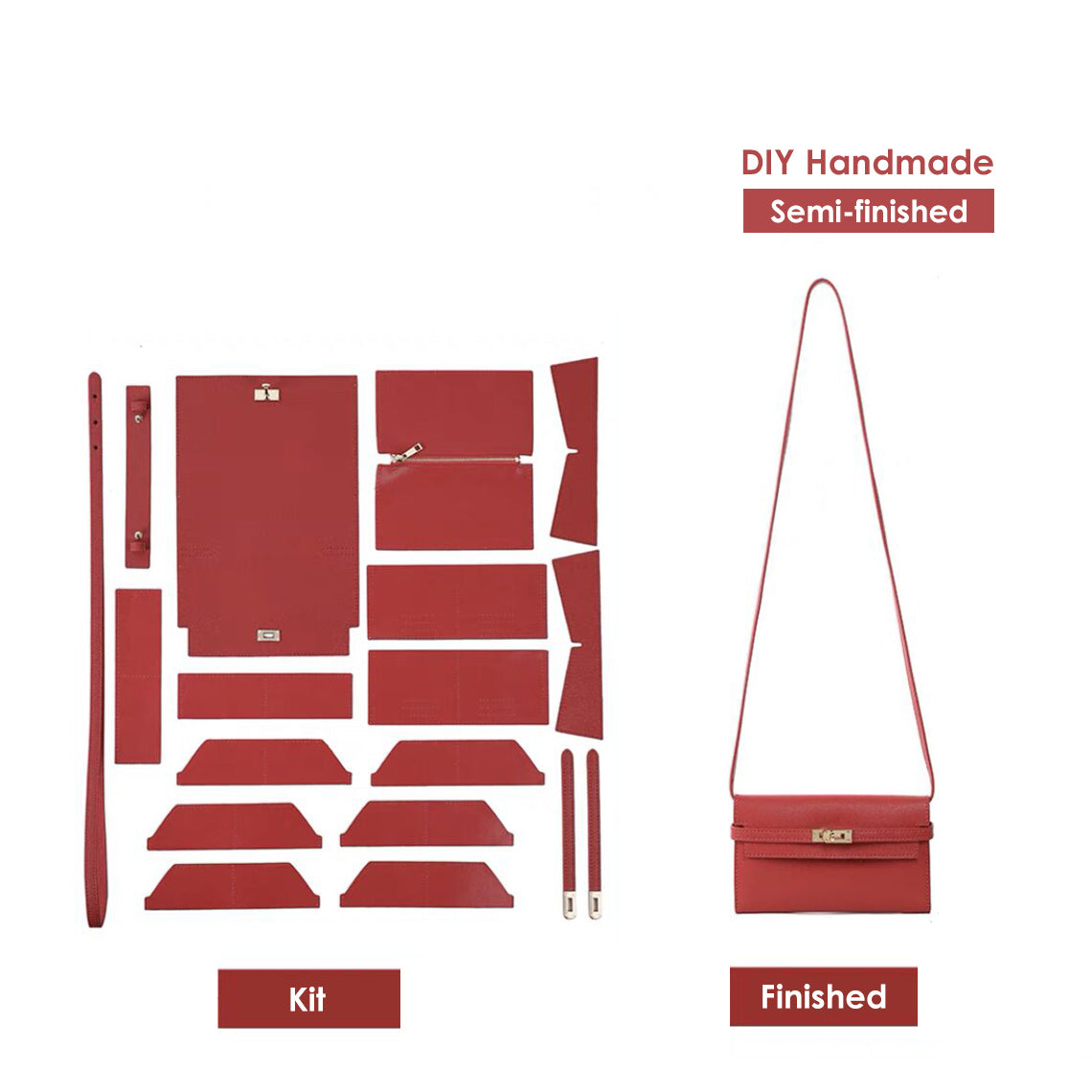 CUCUBIRD Leather Kelly Long Wallet DIY Kit Red - With strap 