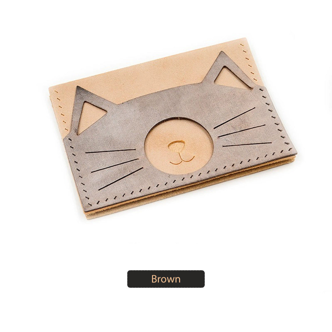 CUCUBIRD Top Grian Leather Kitty Card Holder DIY Kits Brown 
