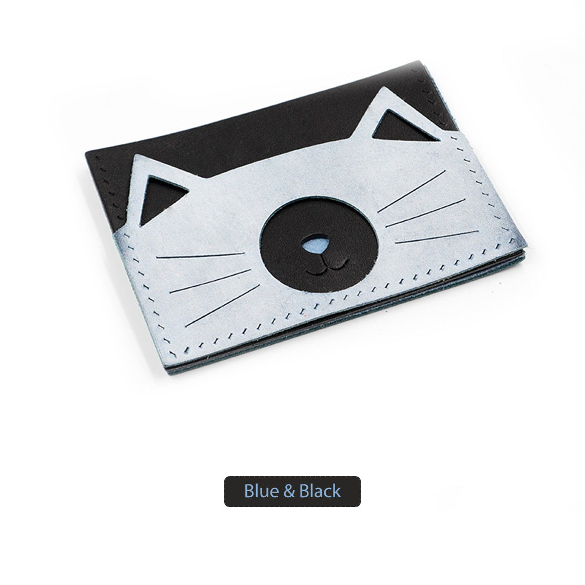 CUCUBIRD Top Grian Leather Kitty Card Holder DIY Kits Blue & Black 