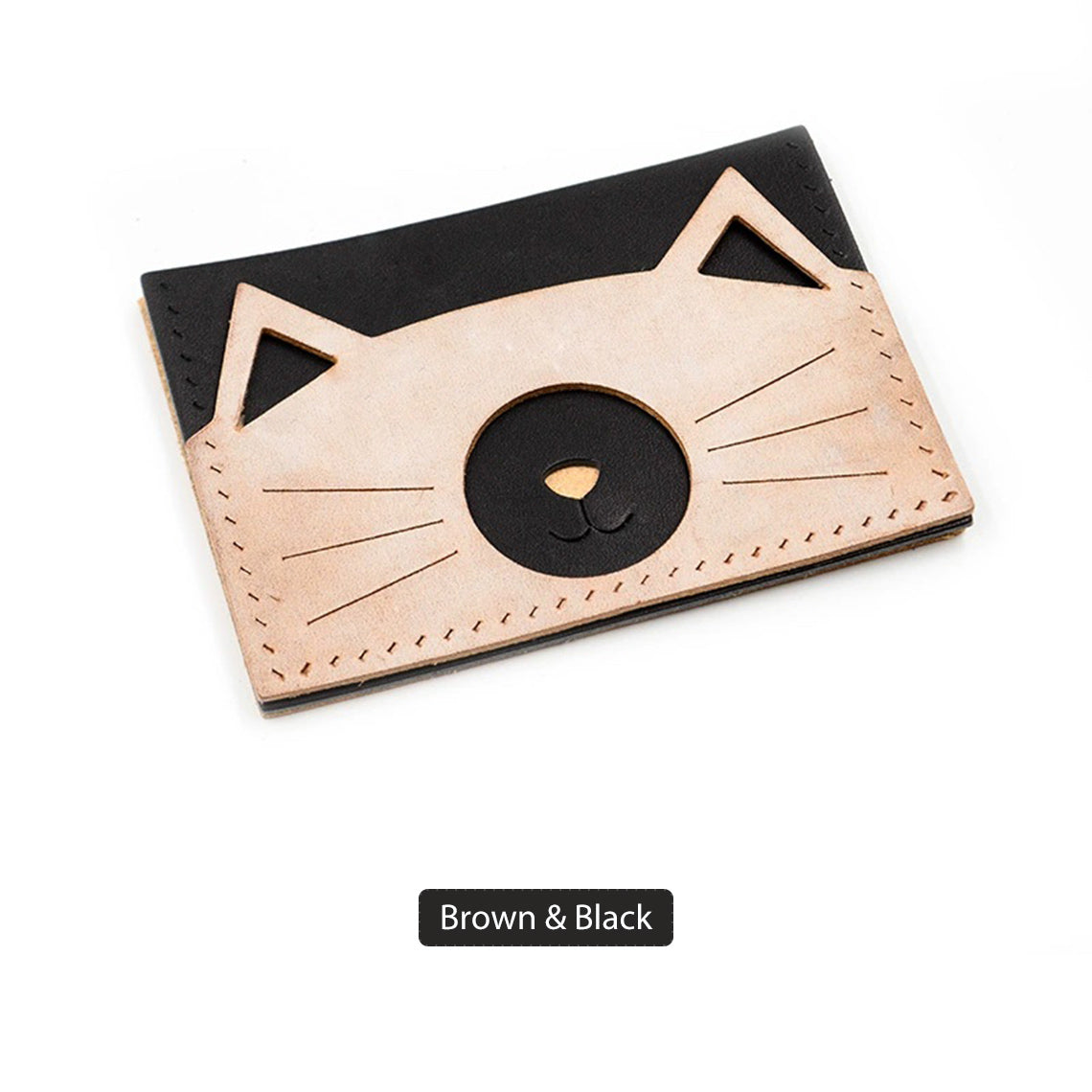 CUCUBIRD Top Grian Leather Kitty Card Holder DIY Kits Brown & Black 