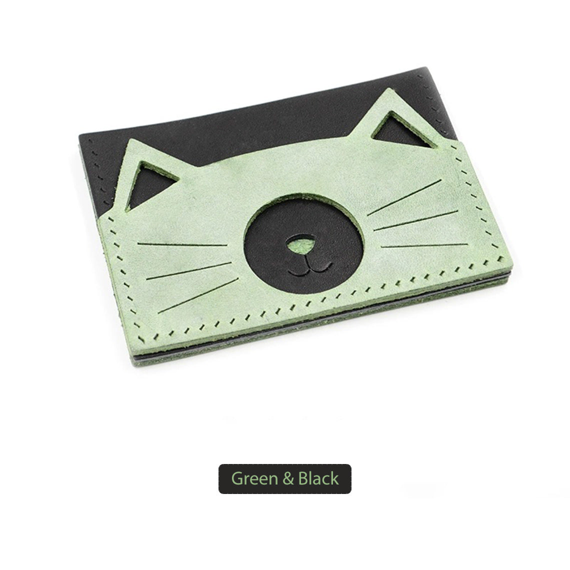 CUCUBIRD Top Grian Leather Kitty Card Holder DIY Kits Green & Black 