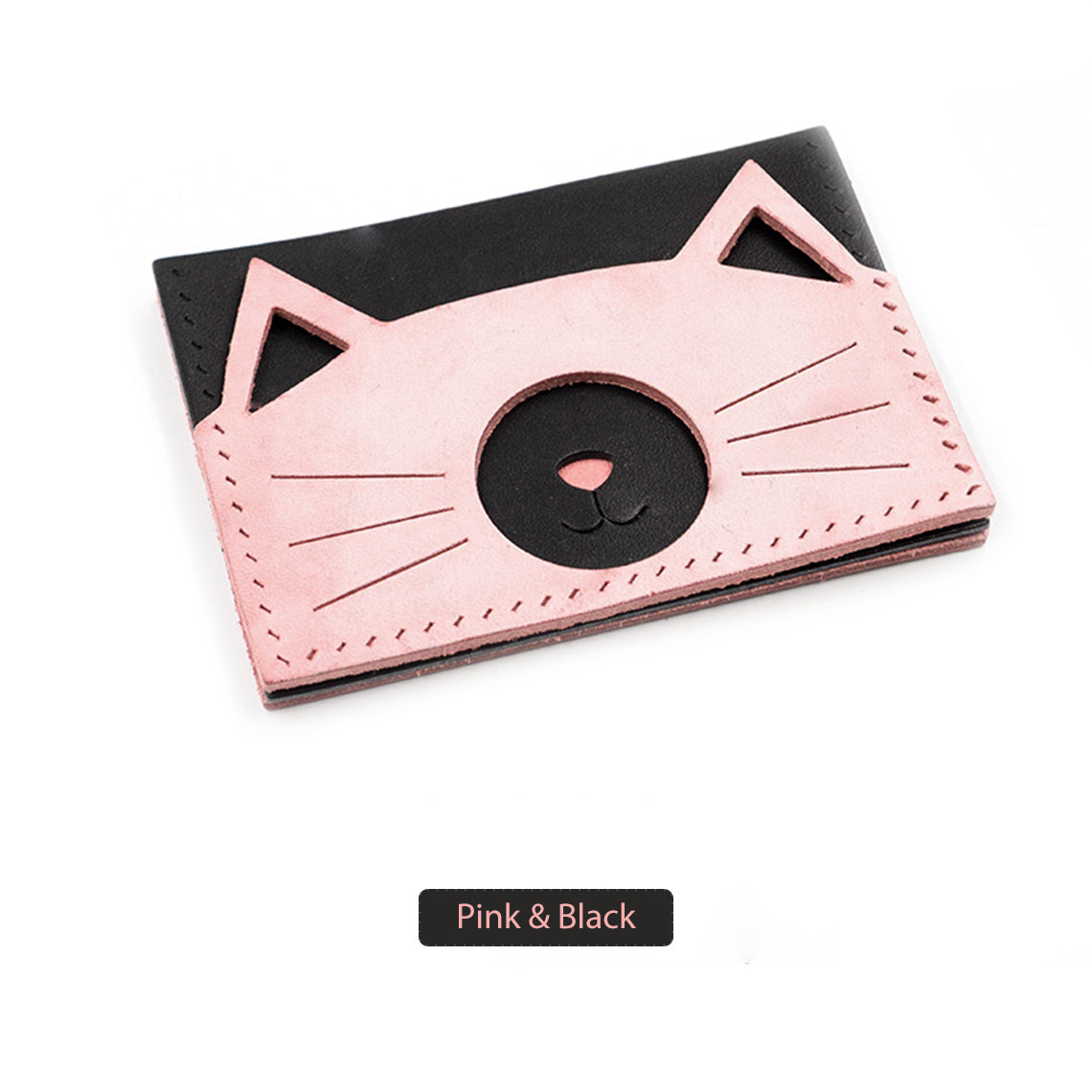CUCUBIRD Top Grian Leather Kitty Card Holder DIY Kits Pink & Black 