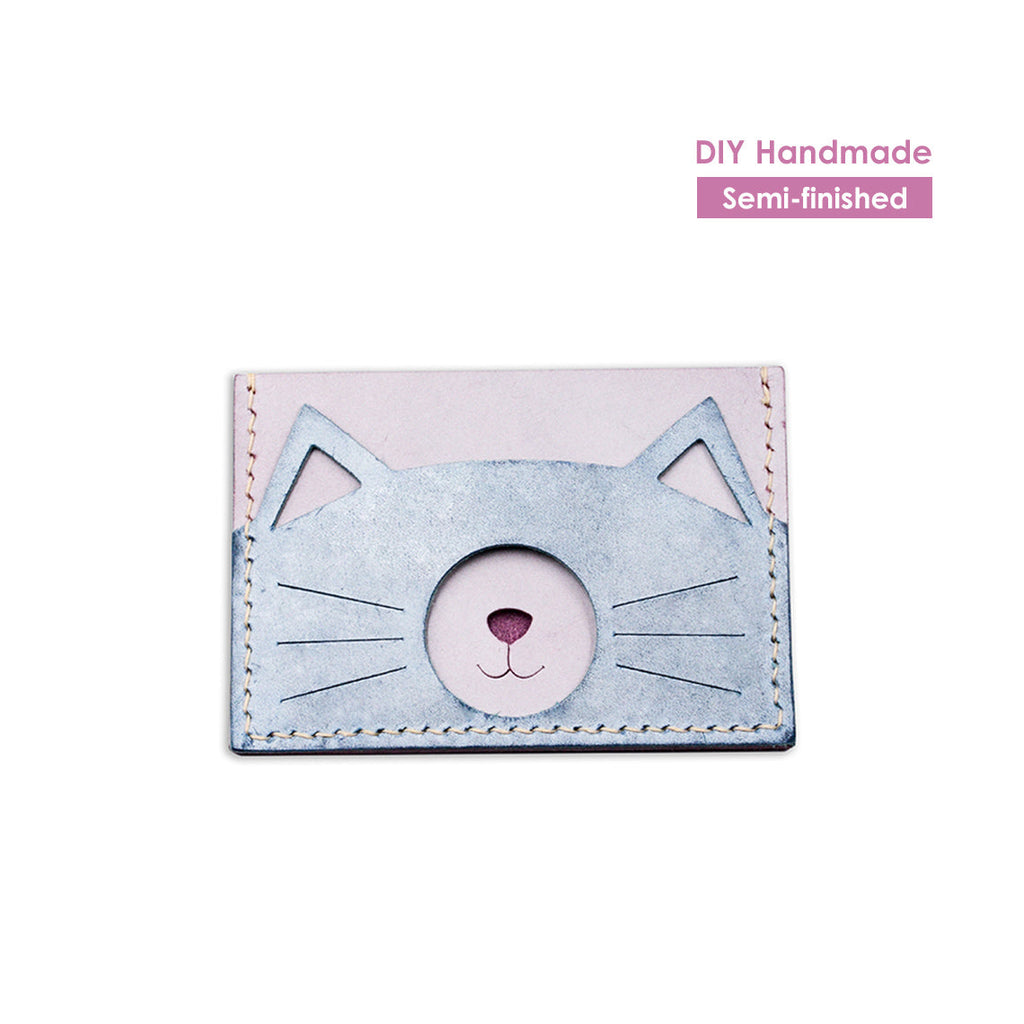 CUCUBIRD Top Grian Leather Kitty Card Holder DIY Kits Blue & Purple 