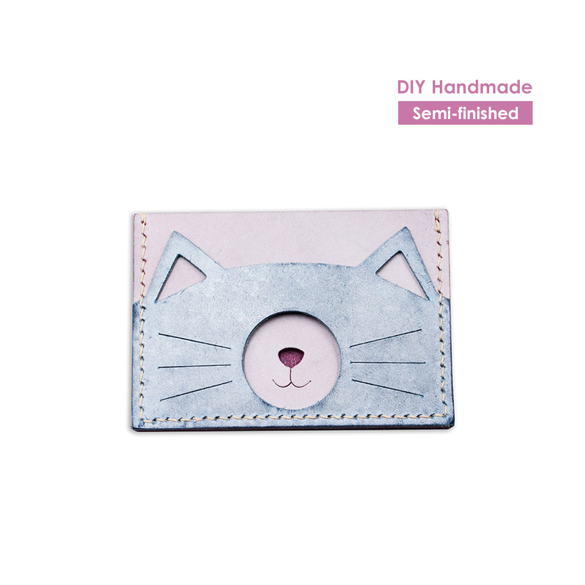 CUCUBIRD Top Grian Leather Kitty Card Holder DIY Kits Blue & Purple 