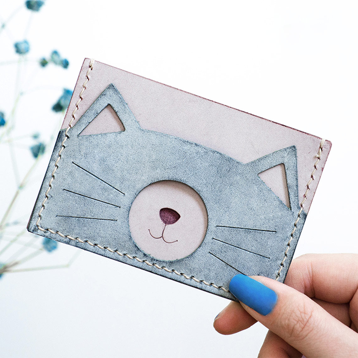 Top Grian Leather Kitty Card Holder DIY Kits - CUCUBIRD