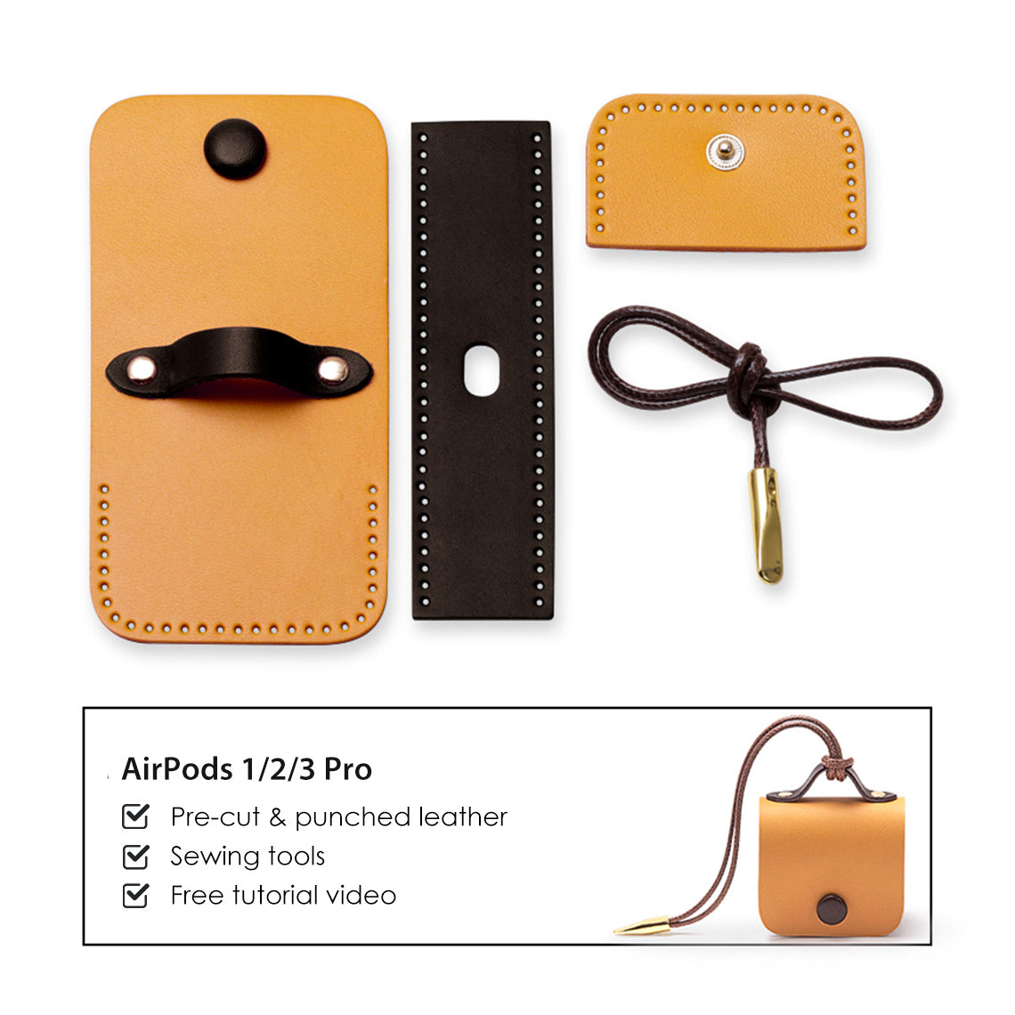 Full Grain Leather Bi-color AirPods 1/2/3 Pro Holder DIY Kits - CUCUBIRD