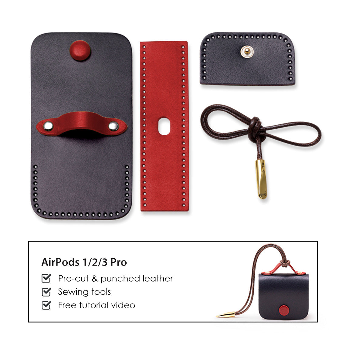 CUCUBIRD Full Grain Leather Bi-color AirPods 1/2/3 Pro Holder DIY Kits AirPods 3 / Deep Blue 