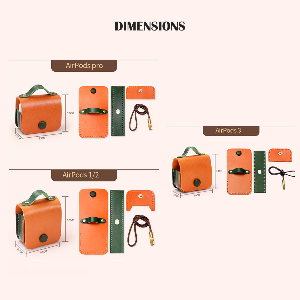 CUCUBIRD Full Grain Leather Bi-color AirPods 1/2/3 Pro Holder DIY Kits  