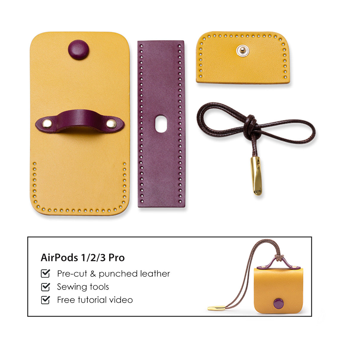 CUCUBIRD Full Grain Leather Bi-color AirPods 1/2/3 Pro Holder DIY Kits AirPods 3 / Yellow 