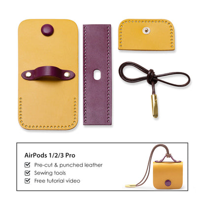 Full Grain Leather Bi-color AirPods 1/2/3 Pro Holder DIY Kits - CUCUBIRD