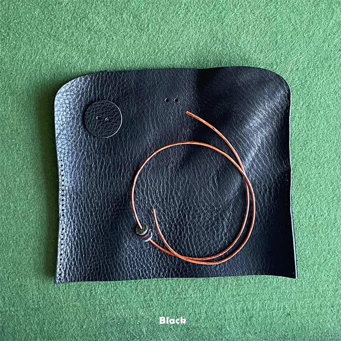 CUCUBIRD Full Grain Leather Drawstring Pen Case DIY Kits Black 