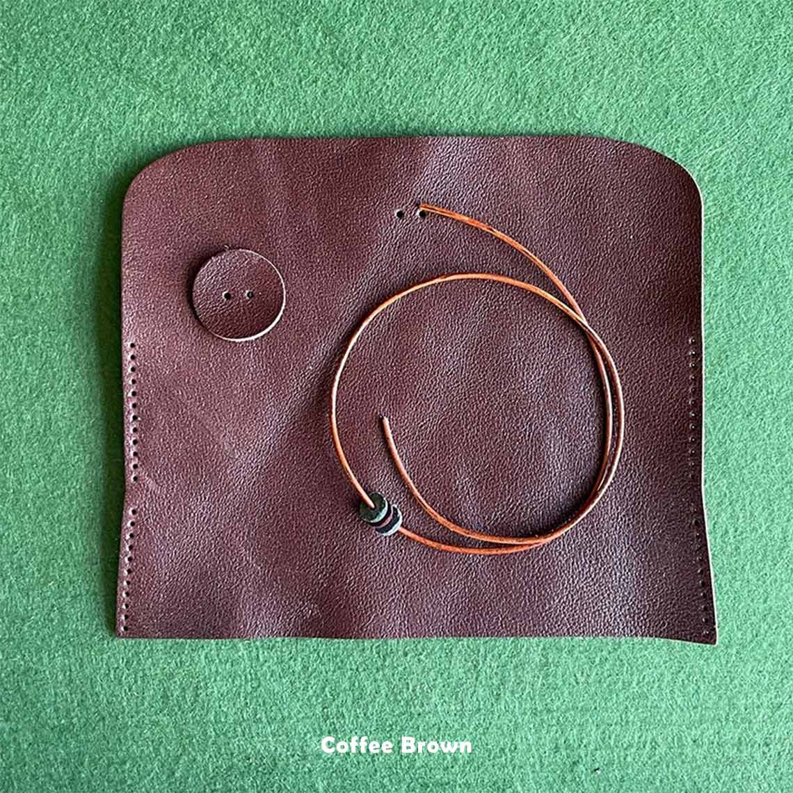 CUCUBIRD Full Grain Leather Drawstring Pen Case DIY Kits Coffee Brown 