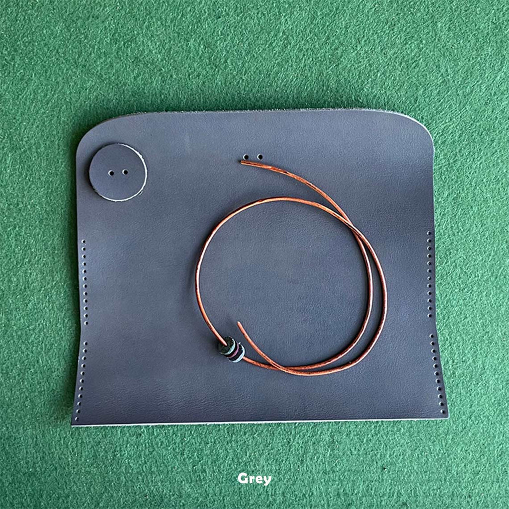 CUCUBIRD Full Grain Leather Drawstring Pen Case DIY Kits Grey 