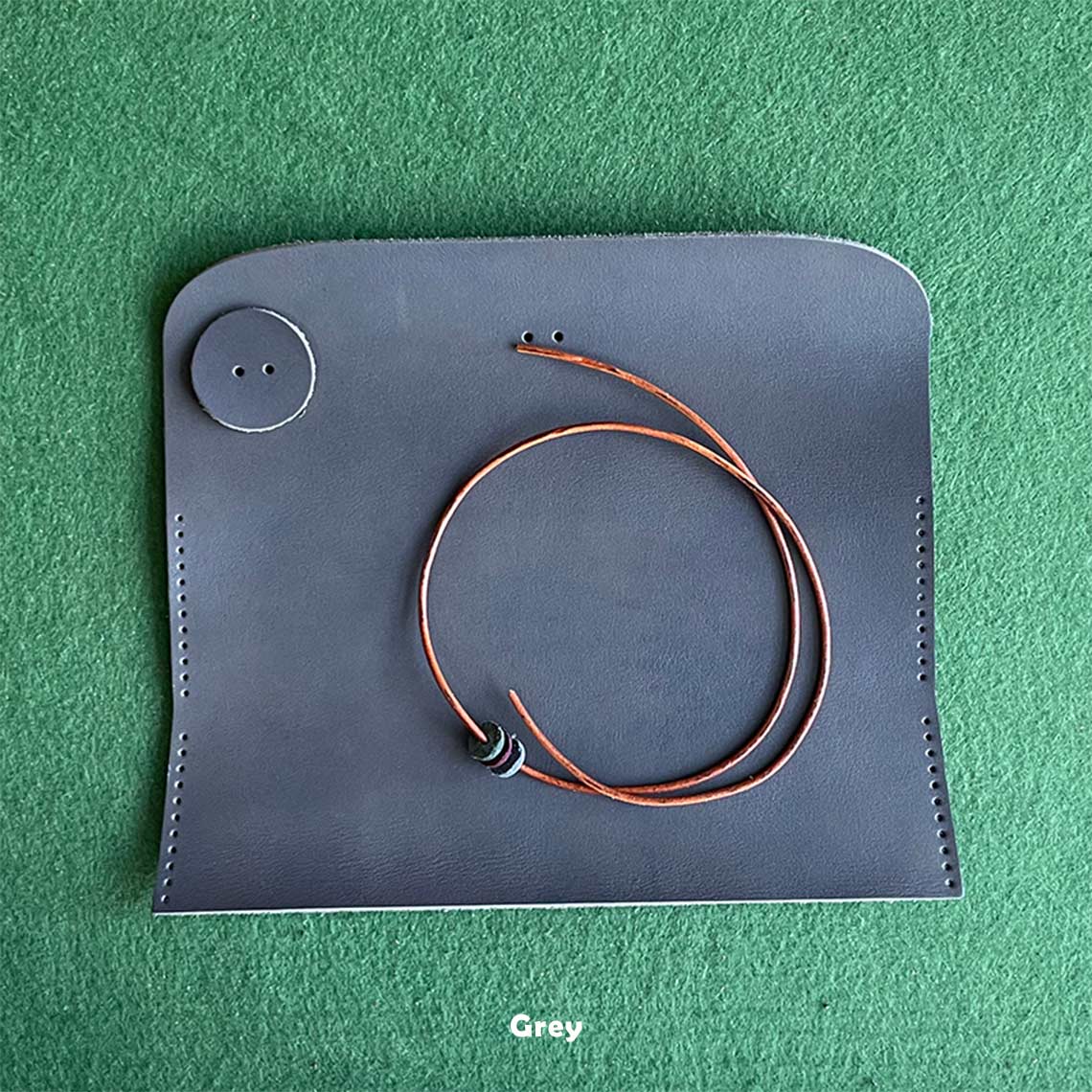 CUCUBIRD Full Grain Leather Drawstring Pen Case DIY Kits Grey 