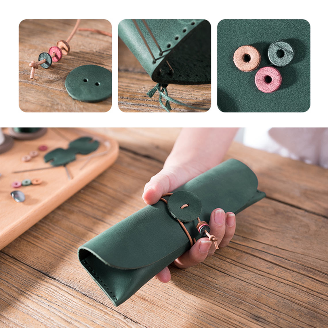 Full Grain Leather Drawstring Pen Case DIY Kits - CUCUBIRD