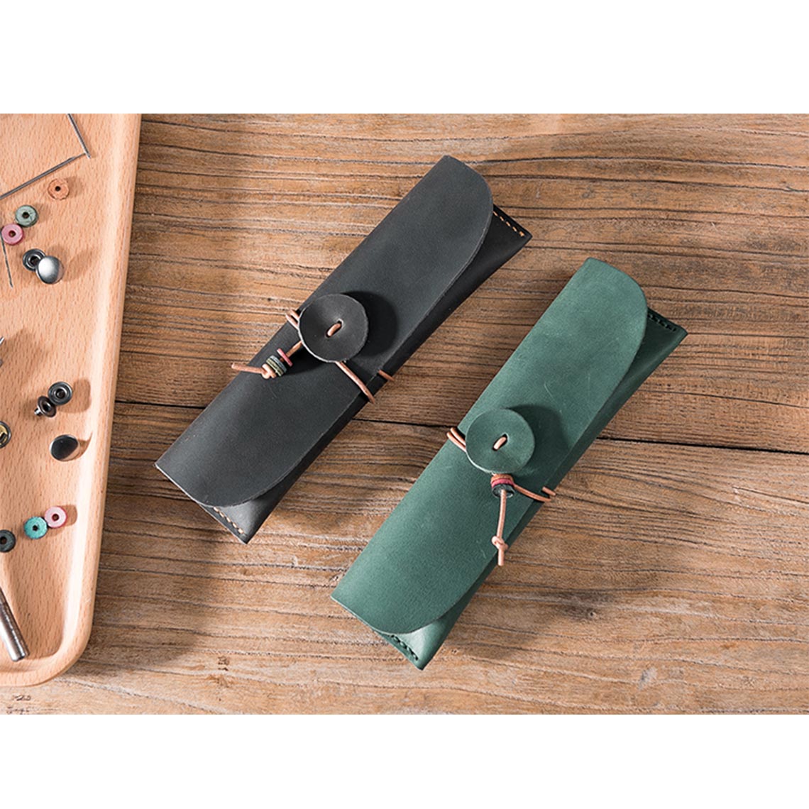 CUCUBIRD Full Grain Leather Drawstring Pen Case DIY Kits  