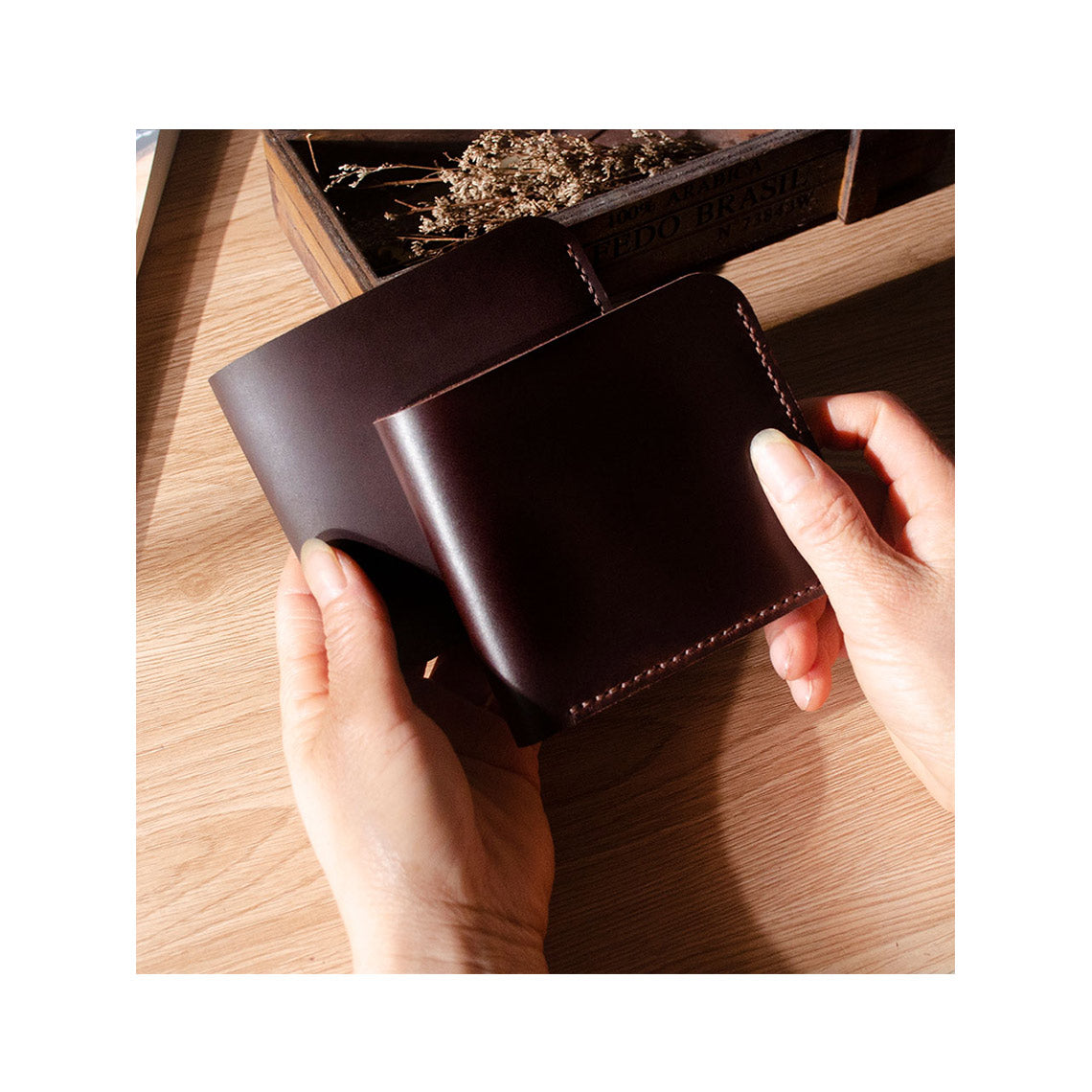 Crazy Horse Leather Men Compact Wallet DIY Kits - CUCUBIRD