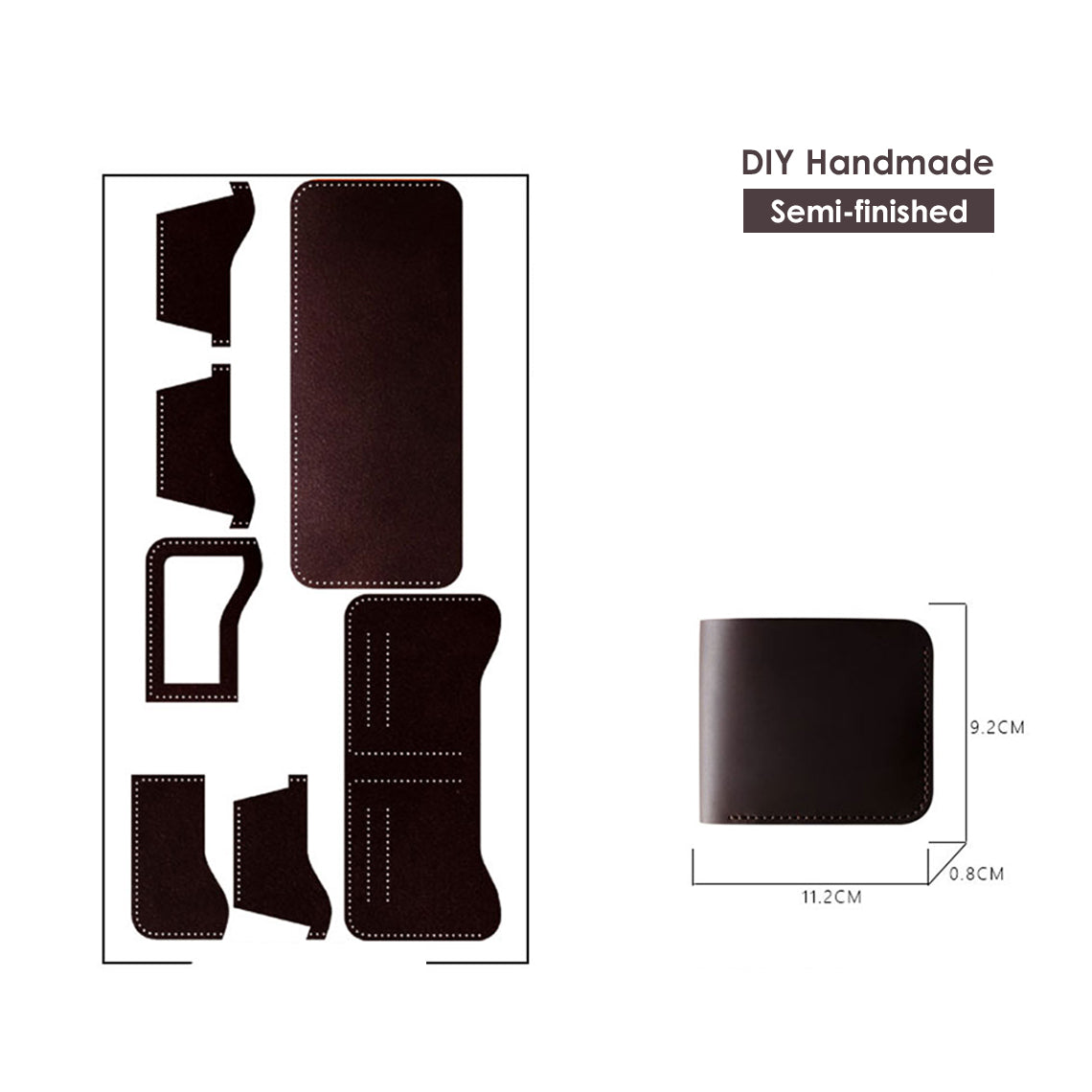 CUCUBIRD Crazy Horse Leather Men Compact Wallet DIY Kits Brown Crazy Horse Leather - Style A 