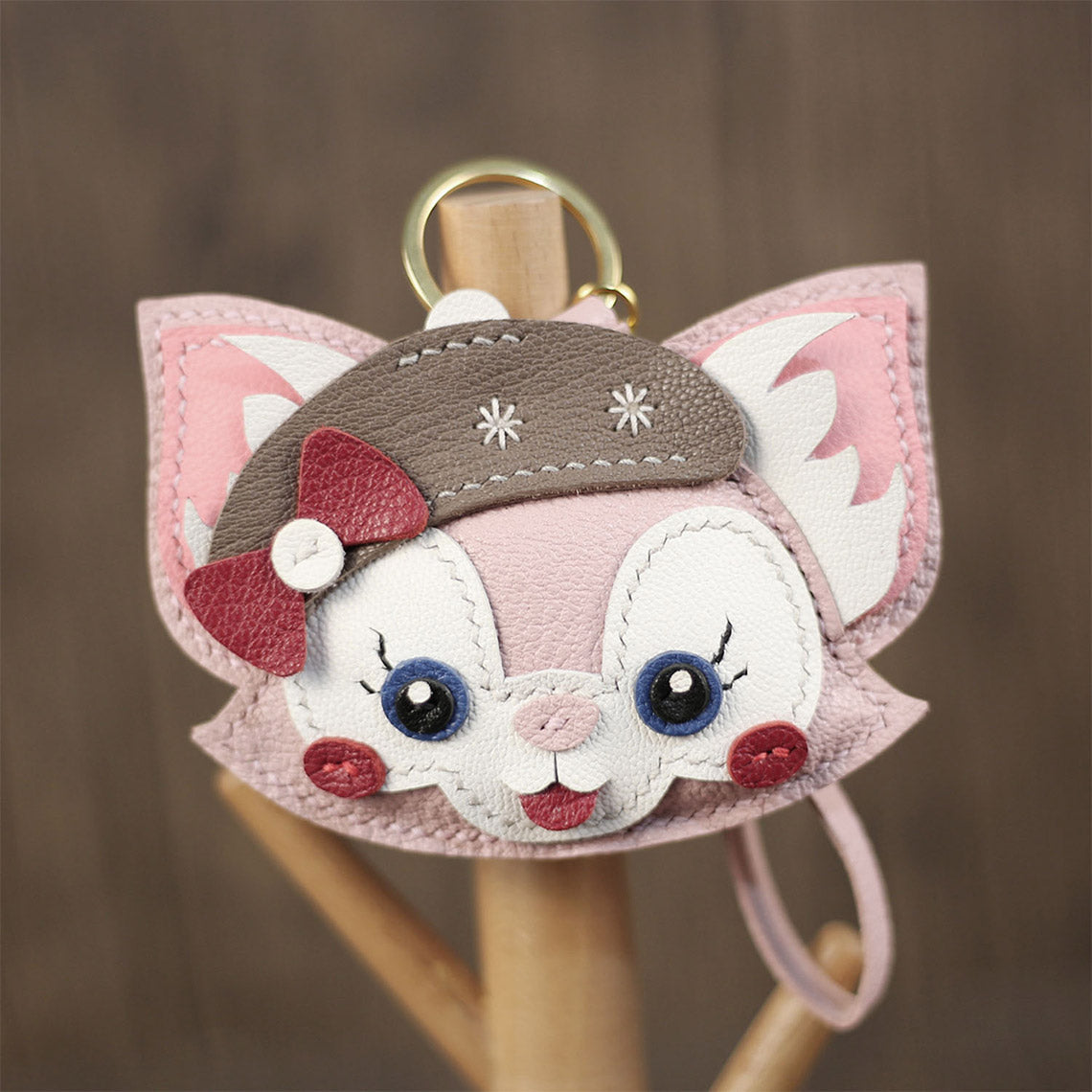 CUCUBIRD Leather Pink Fox Keychain DIY Kit Style B 