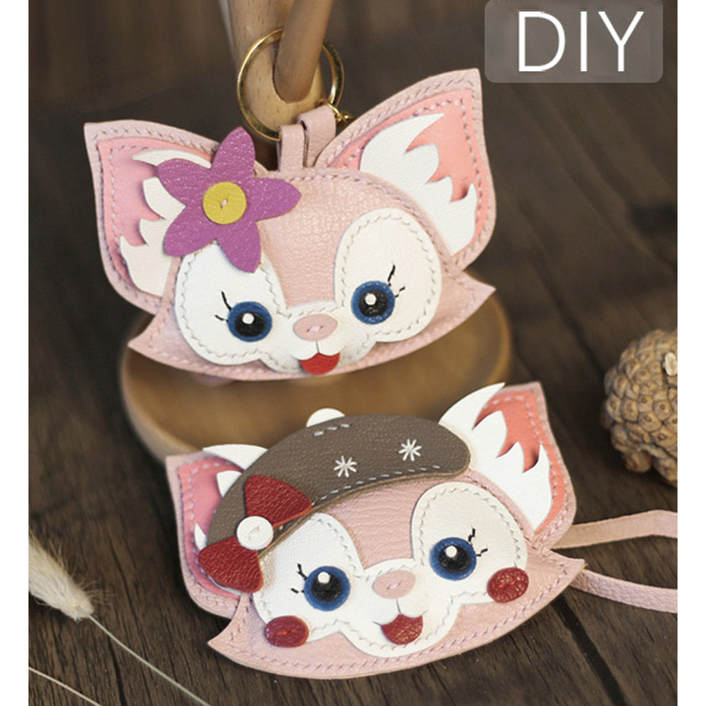CUCUBIRD Leather Pink Fox Keychain DIY Kit  